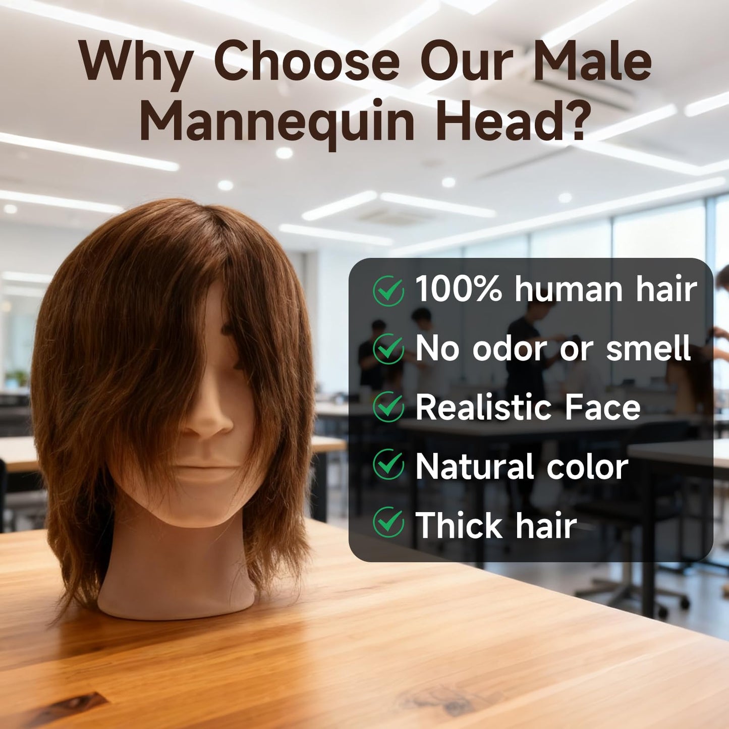 Light Gray Barber Mannequin Head Male, Mannequin Head Human Hair for Practicing Haircut, Cosmetology Mannequin Head with 100% Human Hair