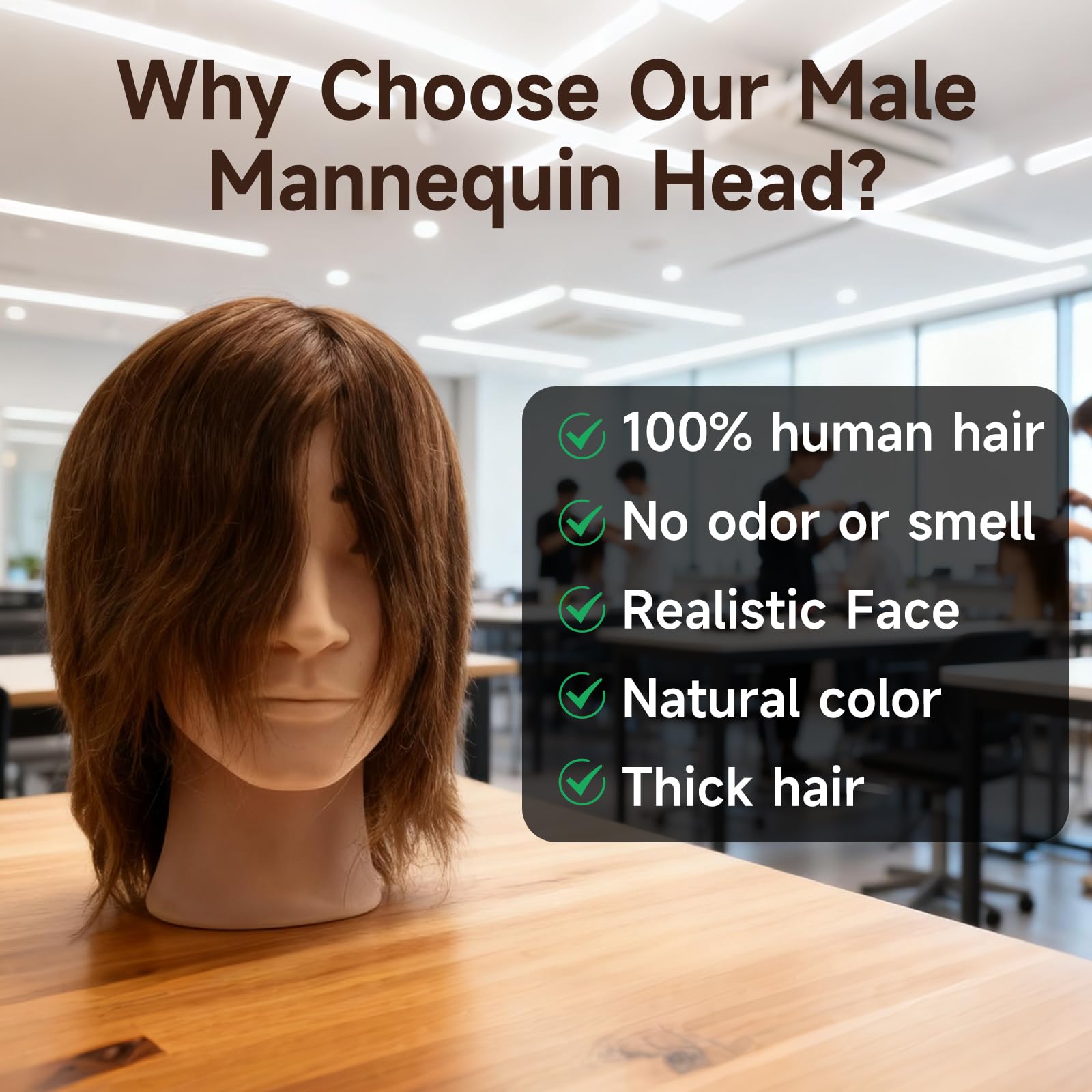 Light Gray Barber Mannequin Head Male, Mannequin Head Human Hair for Practicing Haircut, Cosmetology Mannequin Head with 100% Human Hair