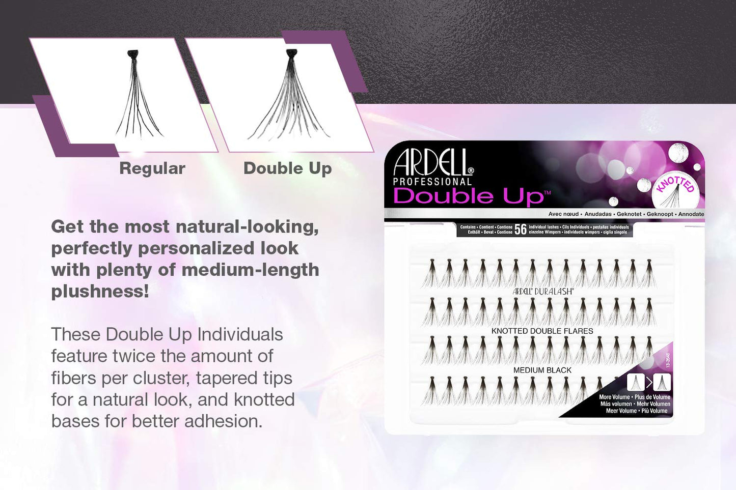 White Smoke Ardell False Eyelashes Double Up Individuals Knotted Medium Black 4 Pack