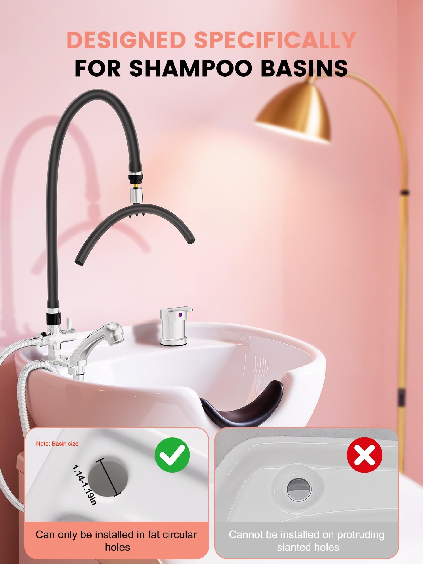 Misty Rose Head Spa Tools - Professional Shampoo Bowl Waterfall Equipment, Easy-Install Sink Faucet Hose Attachment for Hair Salon, Home & Salon