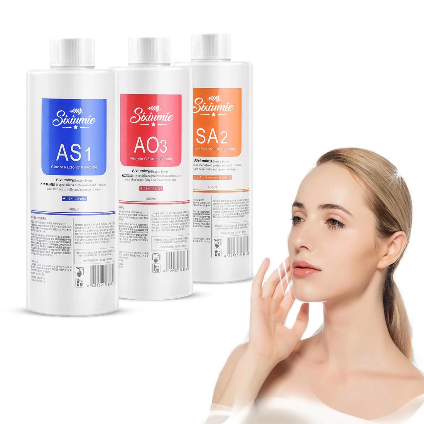 White Smoke Marfort AS1 SA2 AO3 Aqua Peeling Solution Combination with Salon Special Solutions Skin Care Aqua Peeling Serum Machine 400ml (Set of 3 Bottles)