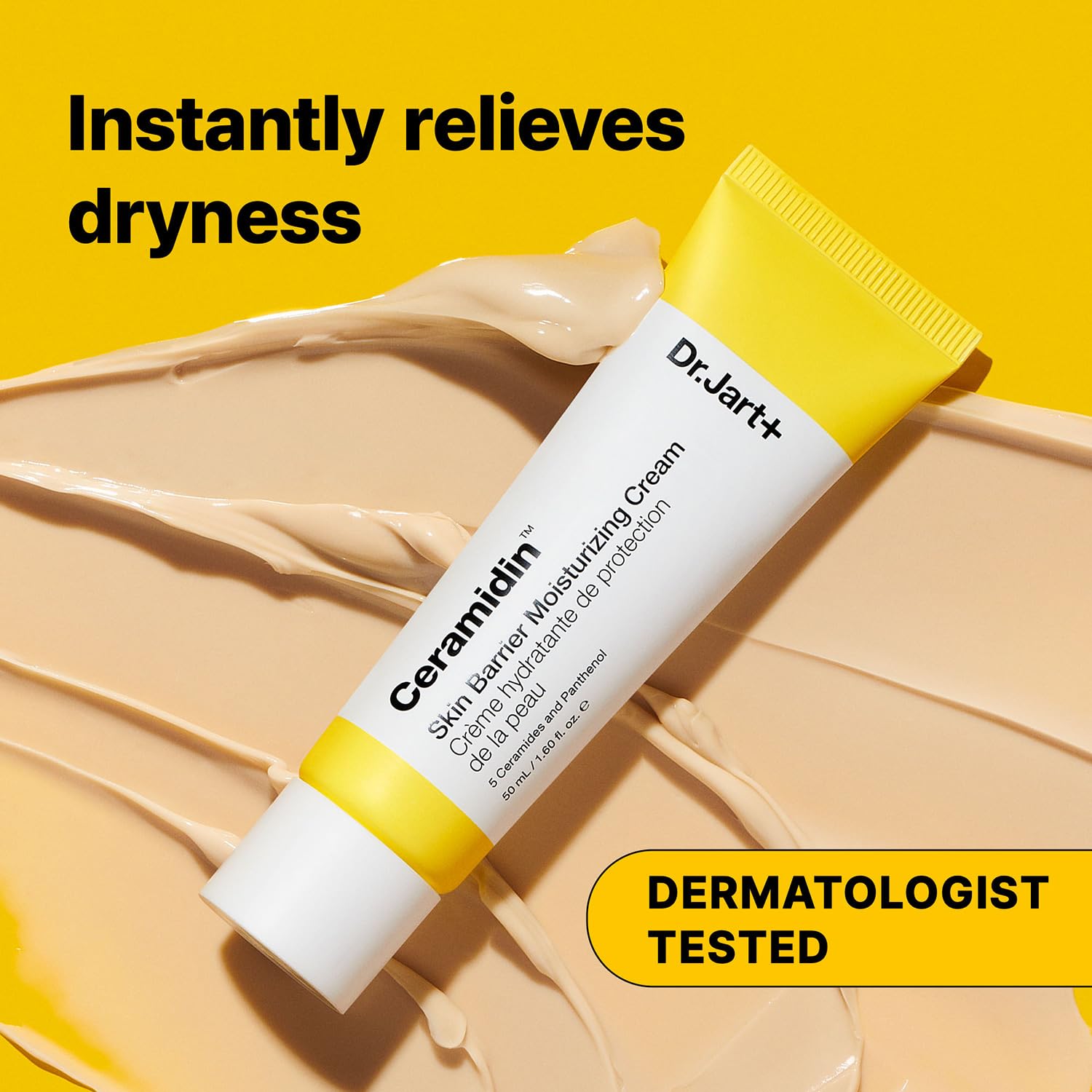 Light Goldenrod Dr.Jart+ Ceramidin Skin Barrier Korean Face Cream Moisturizer with Ceramides and Panthenol | Korean Skin Care | Travel Size, 0.5 Fl Oz