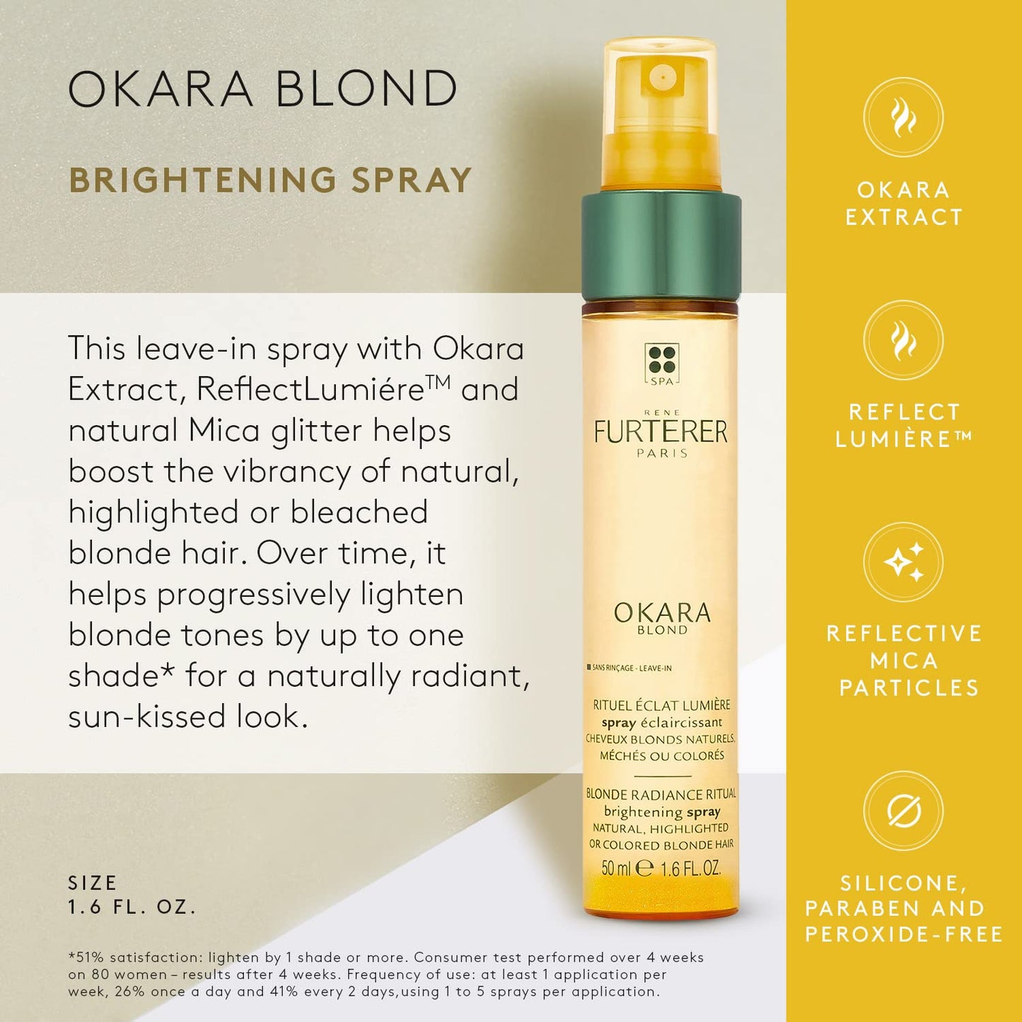 Goldenrod Rene Furterer OKARA BLONDE Brightening Spray, Natural Highlighted & Bleached Blonde