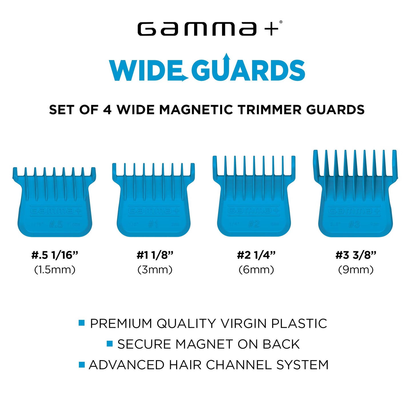 White Smoke GAMMA+ Wide Magnetic Hair Trimmer Guards for GAMMA+ and StyleCraft Wide Trimmer Blades (41mm), Set of 4