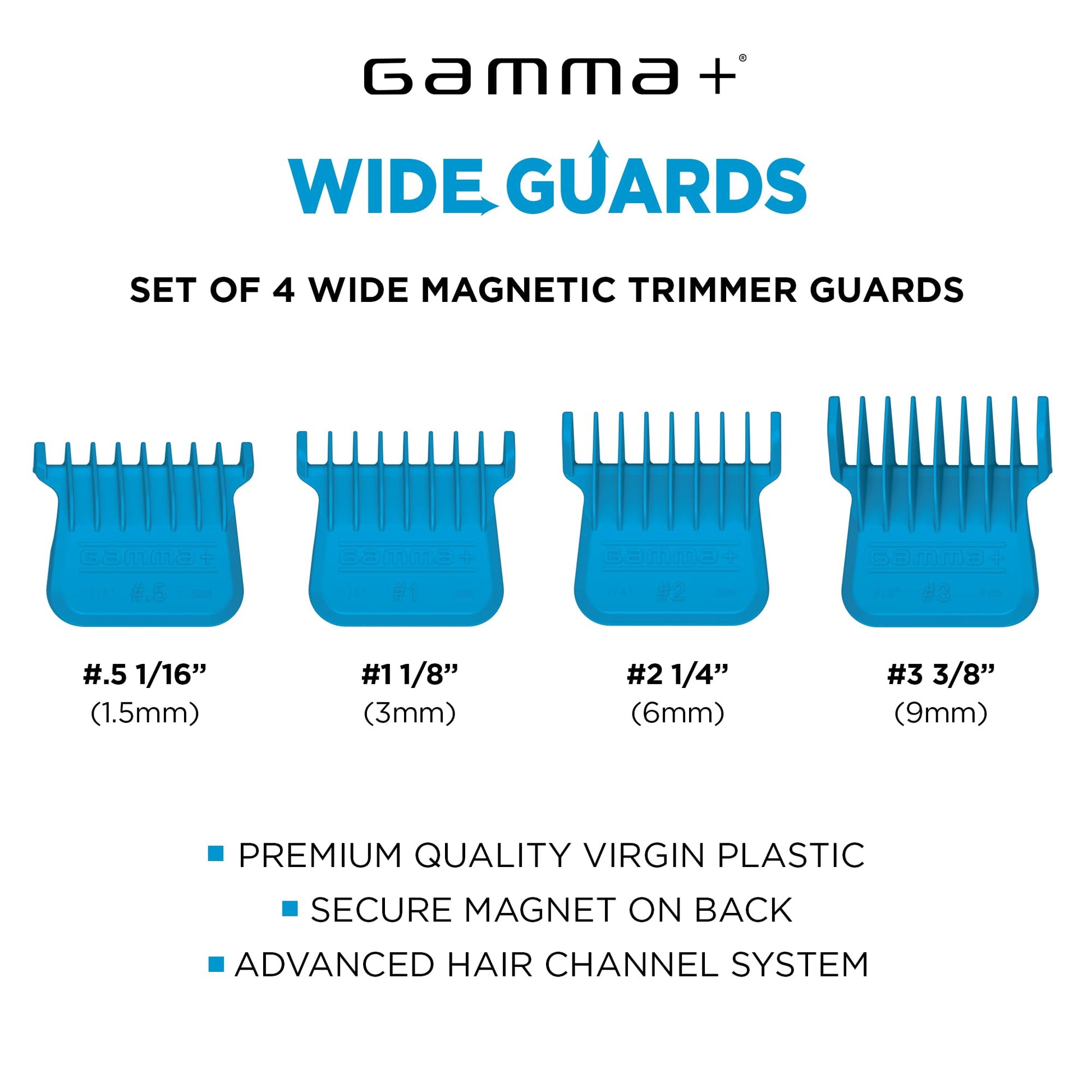 White Smoke GAMMA+ Wide Magnetic Hair Trimmer Guards for GAMMA+ and StyleCraft Wide Trimmer Blades (41mm), Set of 4