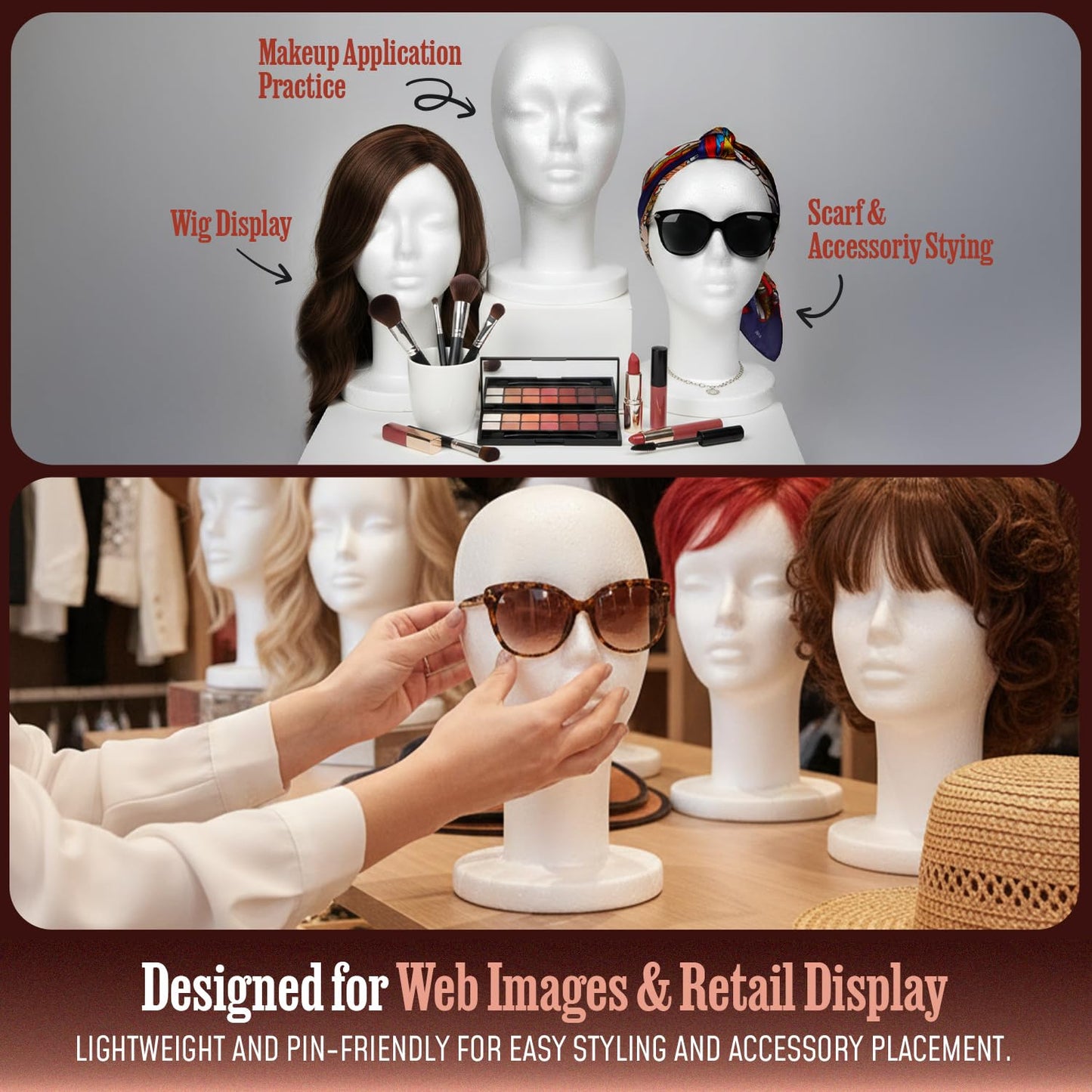 Light Slate Gray STUDIO LIMITED 11.4-Inch Styrofoam Mannequin Head (3 Pack) – White Foam Wig Display Stand for Wigs, Hats & Hairpieces, Professional Salon and Cosmetology Use