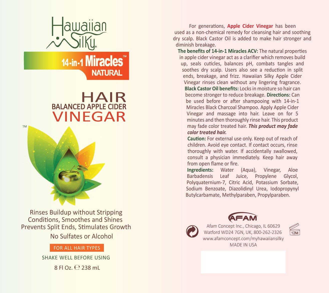 Seashell Hawaiian Silky Hawaiian silky 14-in-1 miracles balanced apple cider vinegar with black castor oil 8 fluid ounce, Brown, 8 Fl Ounce