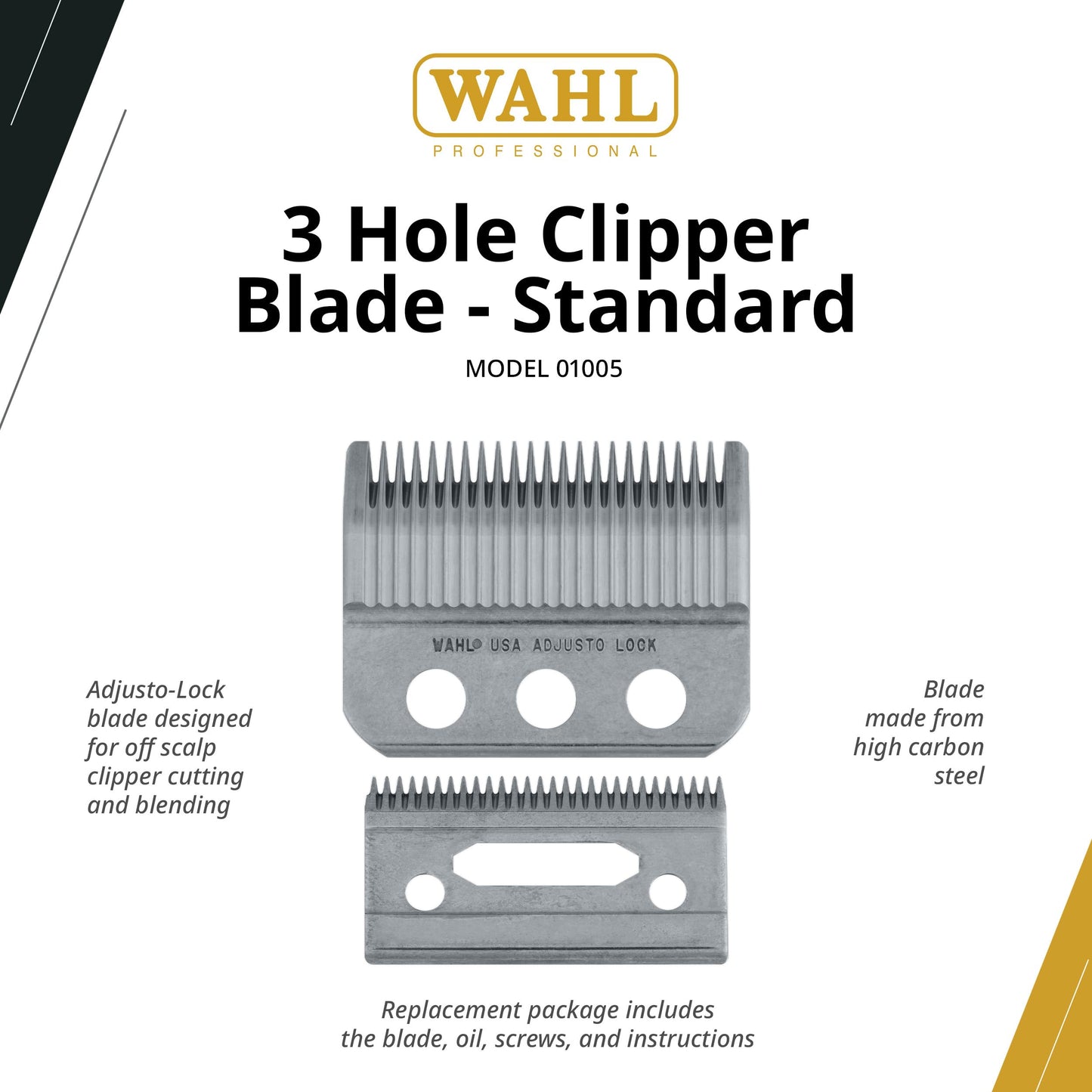 White Smoke Wahl Professional 3-Hole Standard Clipper Blade, 1mm-3mm, Adjusto-Lock Replacement for Designer, Senior, and Pilot, Nugget, Sterling 1 Plus and Sterling 4 Clippers
