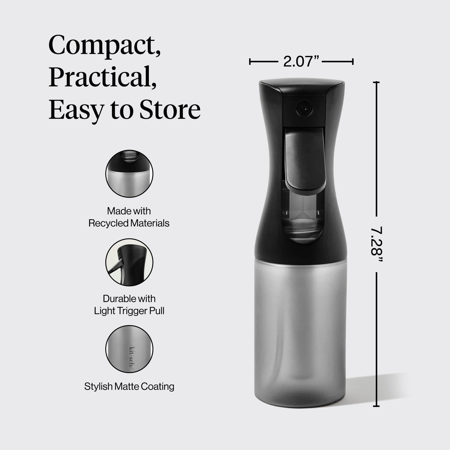 Lavender Kitsch Continuous Spray Bottle for Hair – Fine Mist Water Mister & Water Spray Bottle – Recycled Hair Spray Bottle – Spray Bottles for Cleaning, Styling, Plants & More – Black, 150ml