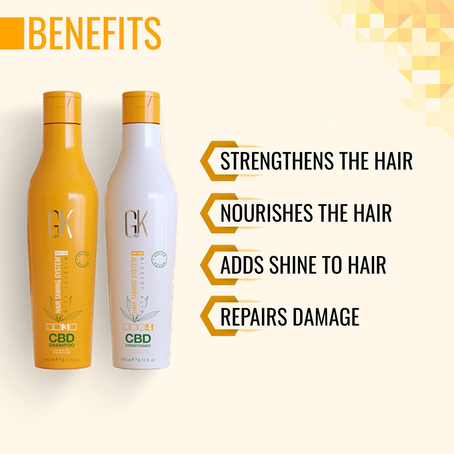 Seashell GK HAIR Hemp Shampoo and Conditioner Sets Hydrating Strengthening Color Treated Damaged Repair Provides Nourishing & Shine Natural Organic Vegan Sulfate Paraben Free (Duo)