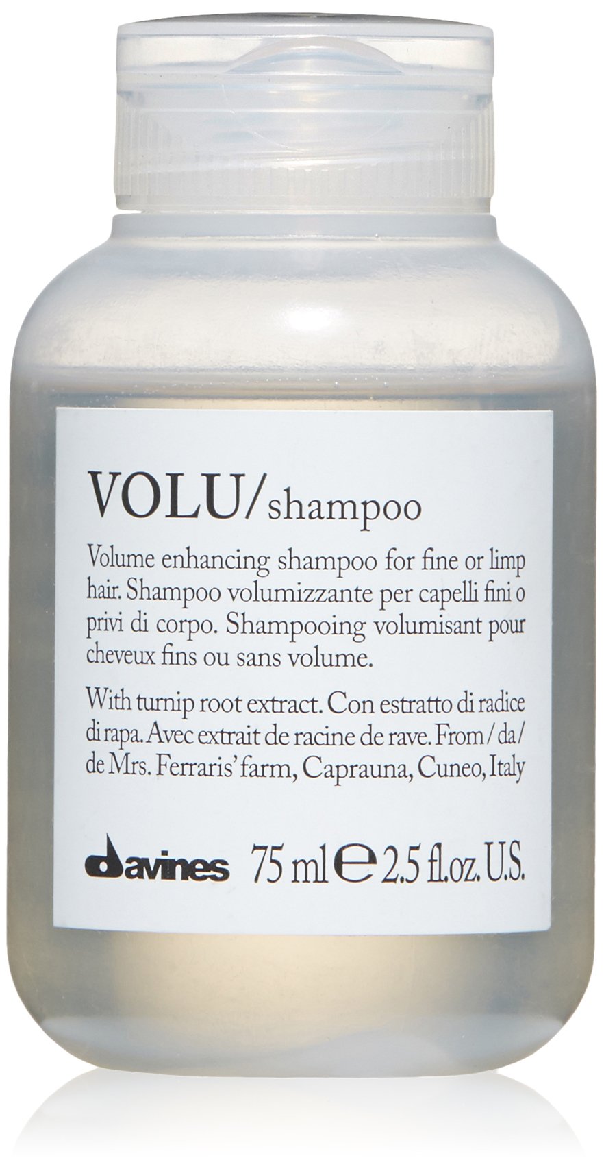 Light Gray Davines VOLU Shampoo, Volumizing Gentle Cleansing Action for Fine or Limp Hair - Making it Soft and Light with a Lasting Boost of Body and Volume, Travel Size, 2.54 Fl Oz