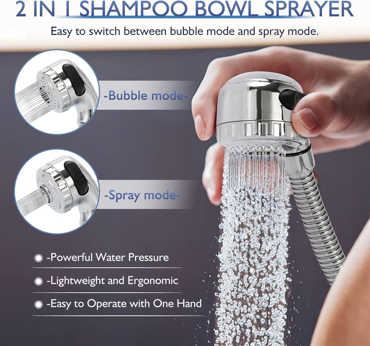 Dim Gray Garaook G1/2" Connector Shampoo Bowl Hose Sprayer Kit, 47 Inch Stainless Steel Shampoo Hose with Compact Spray Head to Attach Shampoo Bowl Faucet Vacuum Breaker Kit for Salon Sink & Shampoo Bowl