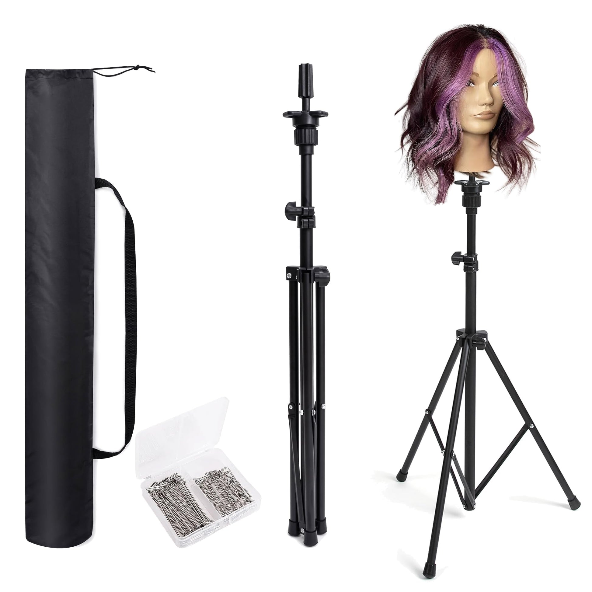 White Smoke Goodofferplace Tall Wig Tripod Stand,Metal Mannequin Head Stand Adjustable for Mannequin Head,Training Canvas Block Head,for Styling,Wig Making Displaywith Carrying Bag,30 Pcs T-Pins(35.4-52.4 Inch)
