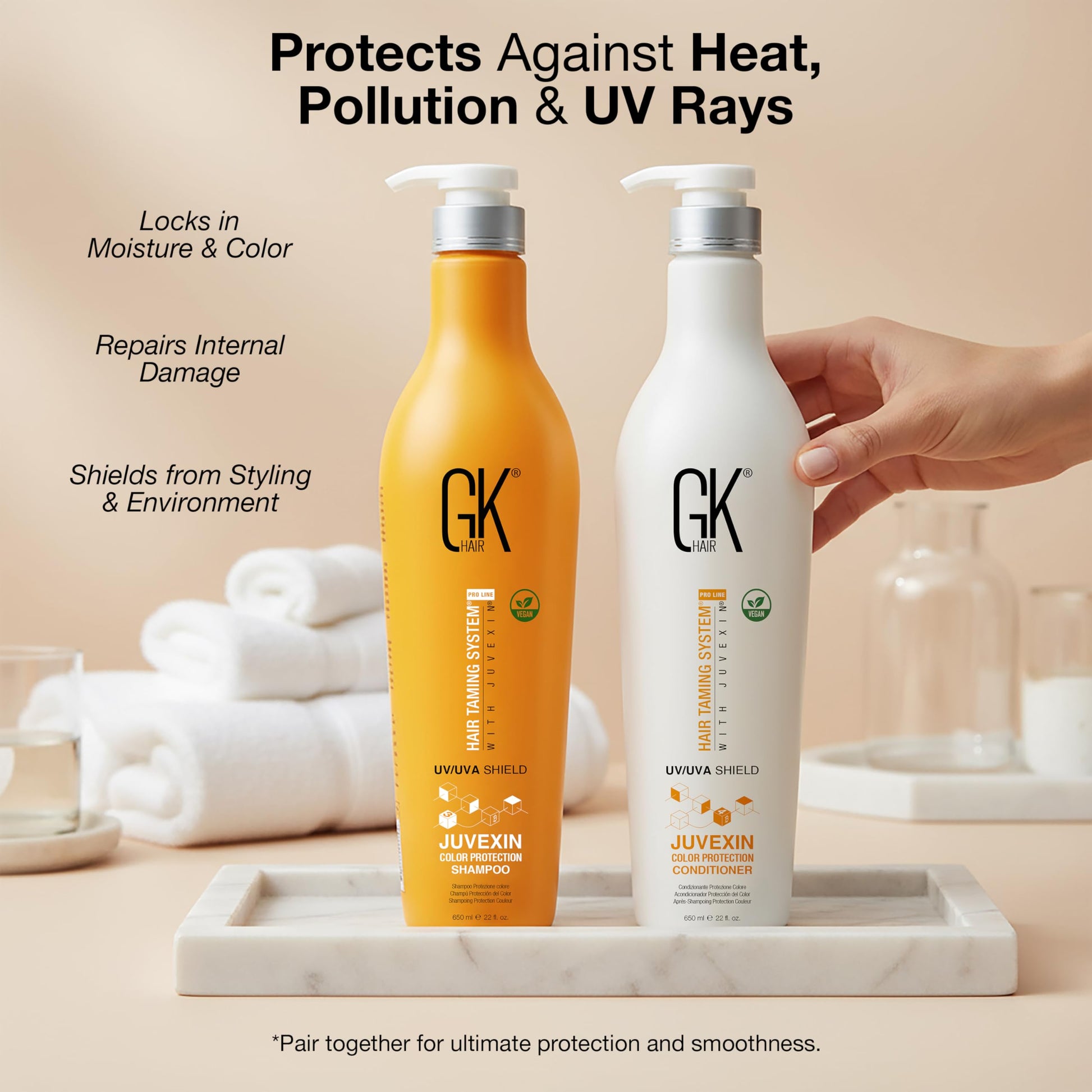 Gray GK HAIR Color Protection Shield Shampoo and Conditioner – Blocks UV/UVA Rays – Color Treated Hair from Fading – Deep Hydration, Frizz Control, Restores Softness and Hydration