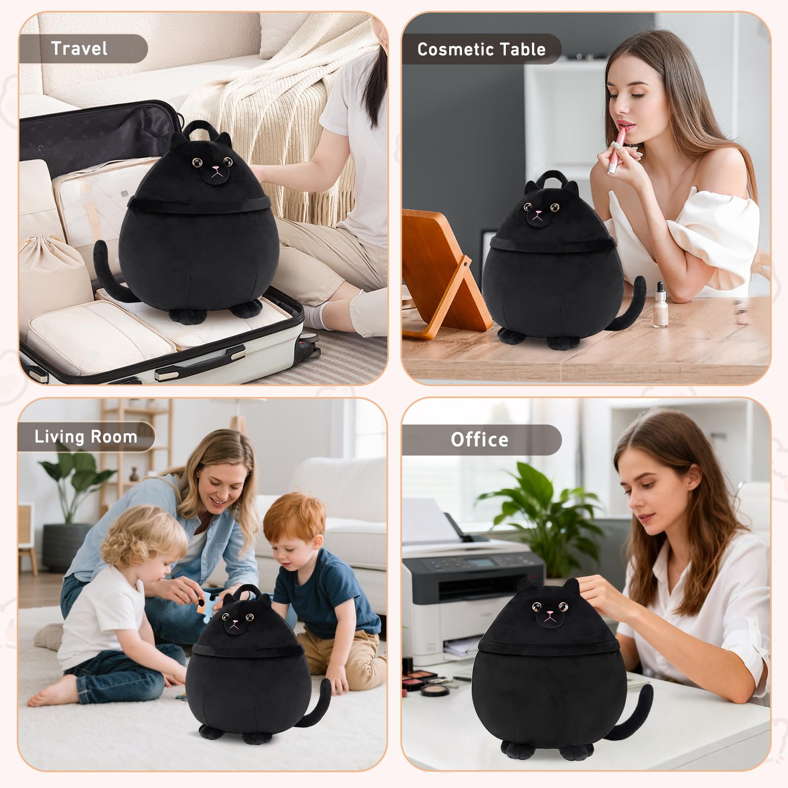 Black Cantustime Funny Cat Makeup Bag - Large Capacity Cute Travel Toiletry Cosmetic Bag Pouch Organizer - Mothers Day Easter Birthday Christmas Unique Gifts for Women Teen Girls Cat Lovers-Black