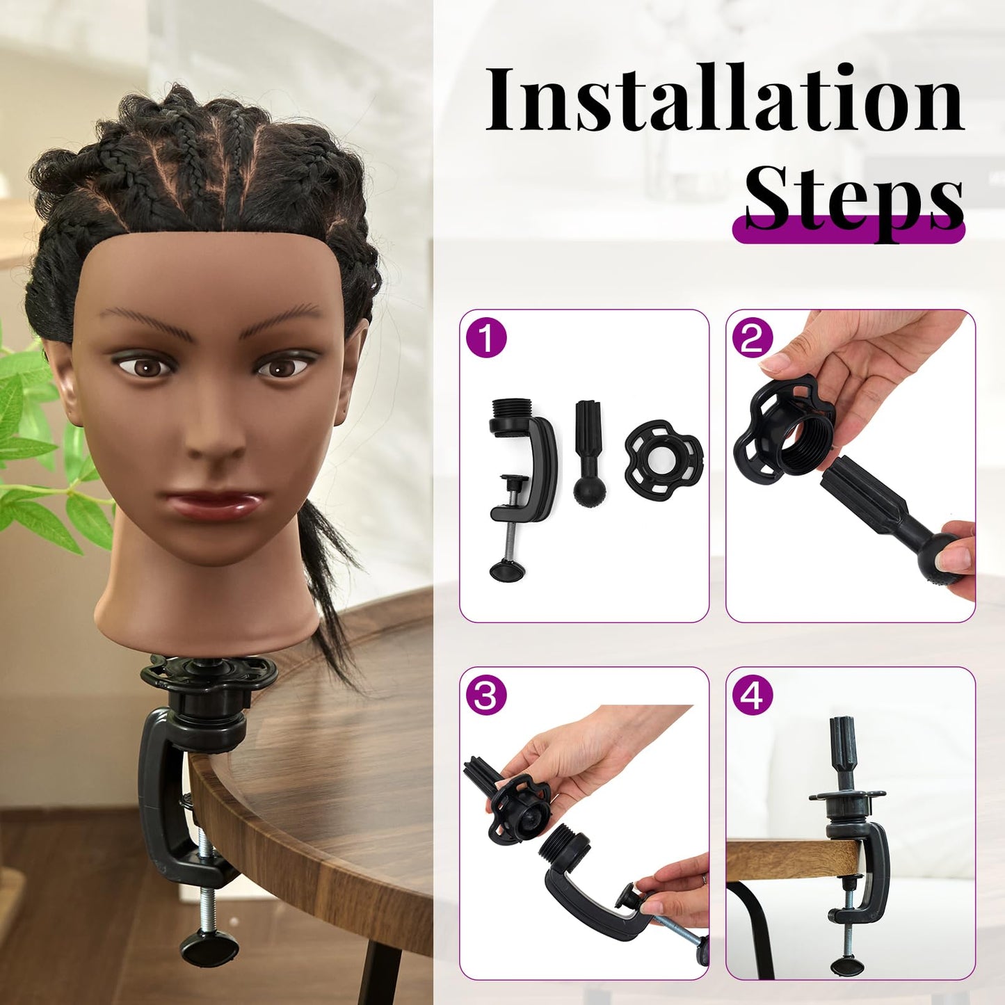 White Smoke 20-22" Mannequin Head,100% Real Human Hair Mannequin Head, Braiding Cosmetology Manikin Doll Head for Hair Styling Training with Table Clamp,Braiding Set(Light brown) Hair Extensions