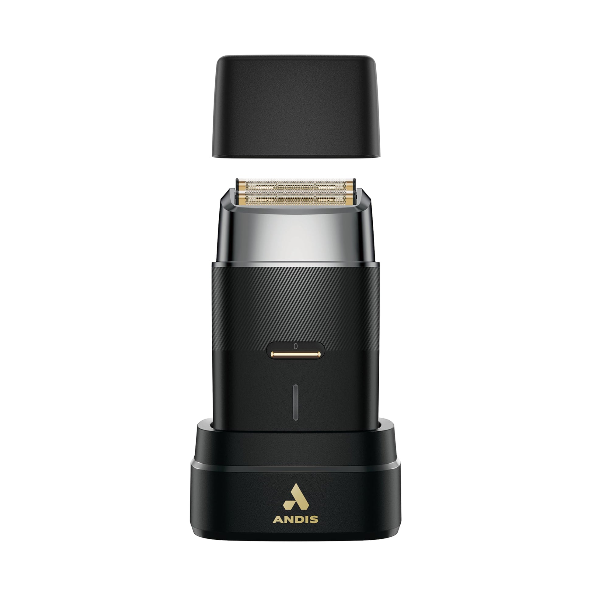 Dark Slate Gray Andis 563616 Pro Foil Plus II Cordless Shaver, Gold Titanium Foils, Lithium Ion Battery, Includes USB-C Charging Stand, Black