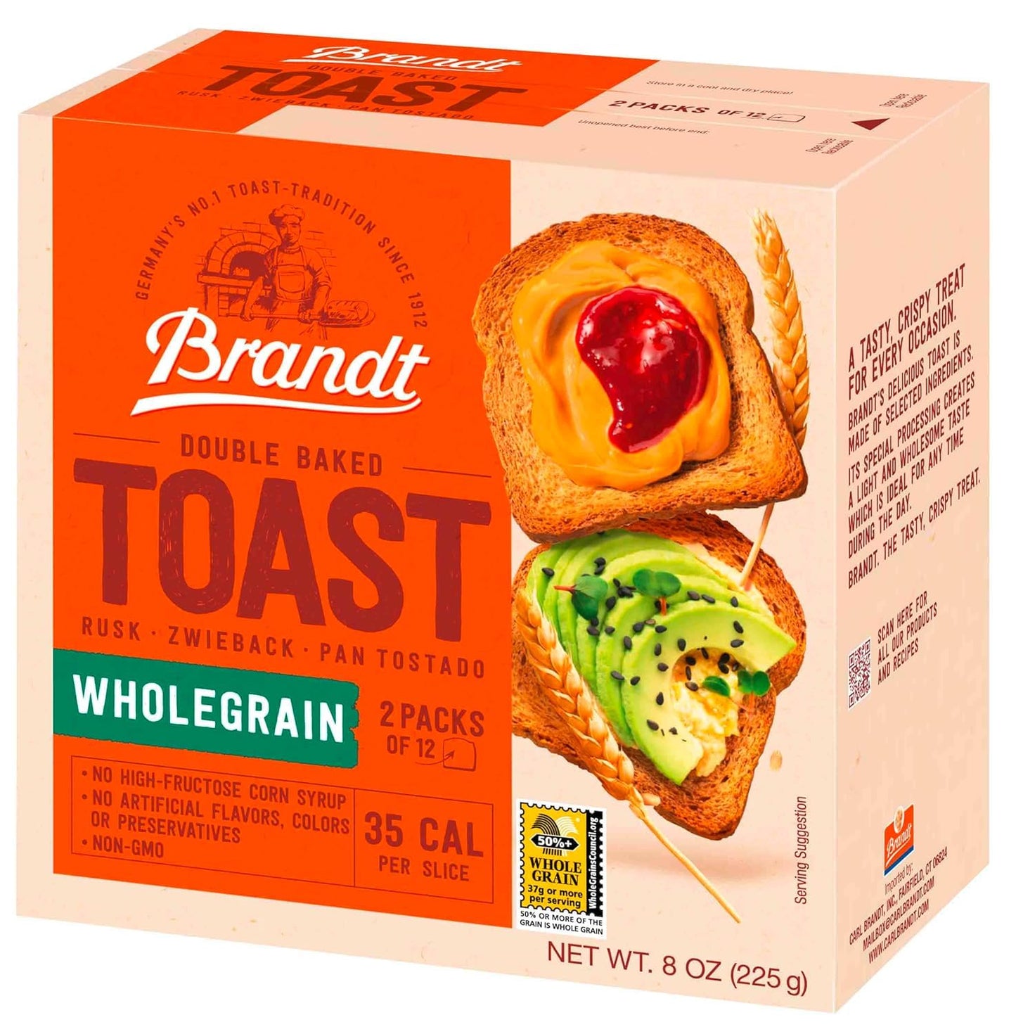 Orange Red Brandt Toast, Zwieback, Rusk, Double Baked, 8 Ounces (pack of 2, Whole Grain)