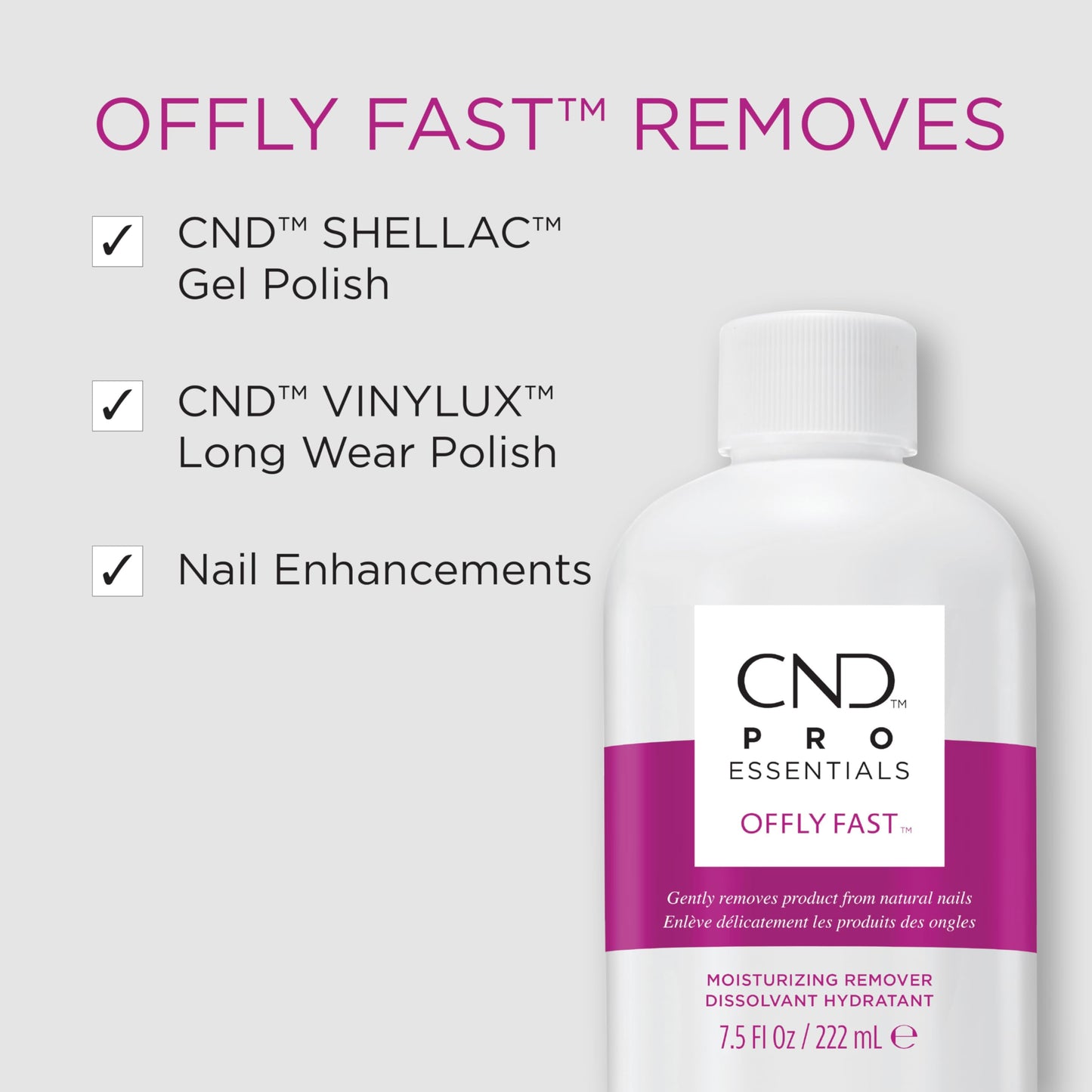 Lavender CND OFFLY FAST Moisturizing Nail Polish Remover, 7.5 fl oz
