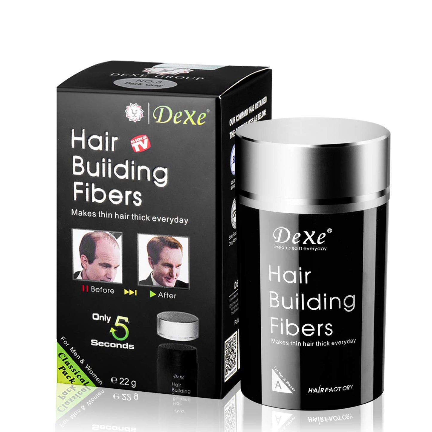 Black Dexe Hair Building Fibers Color Powder Instantly Thicken Thinning Hair for Men and Women (Black)