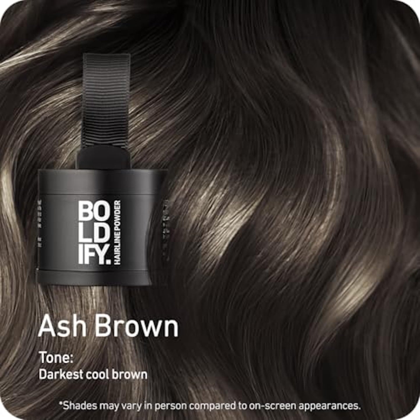 Black BOLDIFY Hairline Powder - Water-Resistant Root Touch Up Hair Color for Gray Coverage - 24-Hour Stain-Proof, Mess-Free Hair Powder for Thinning Hair - Ash Brown