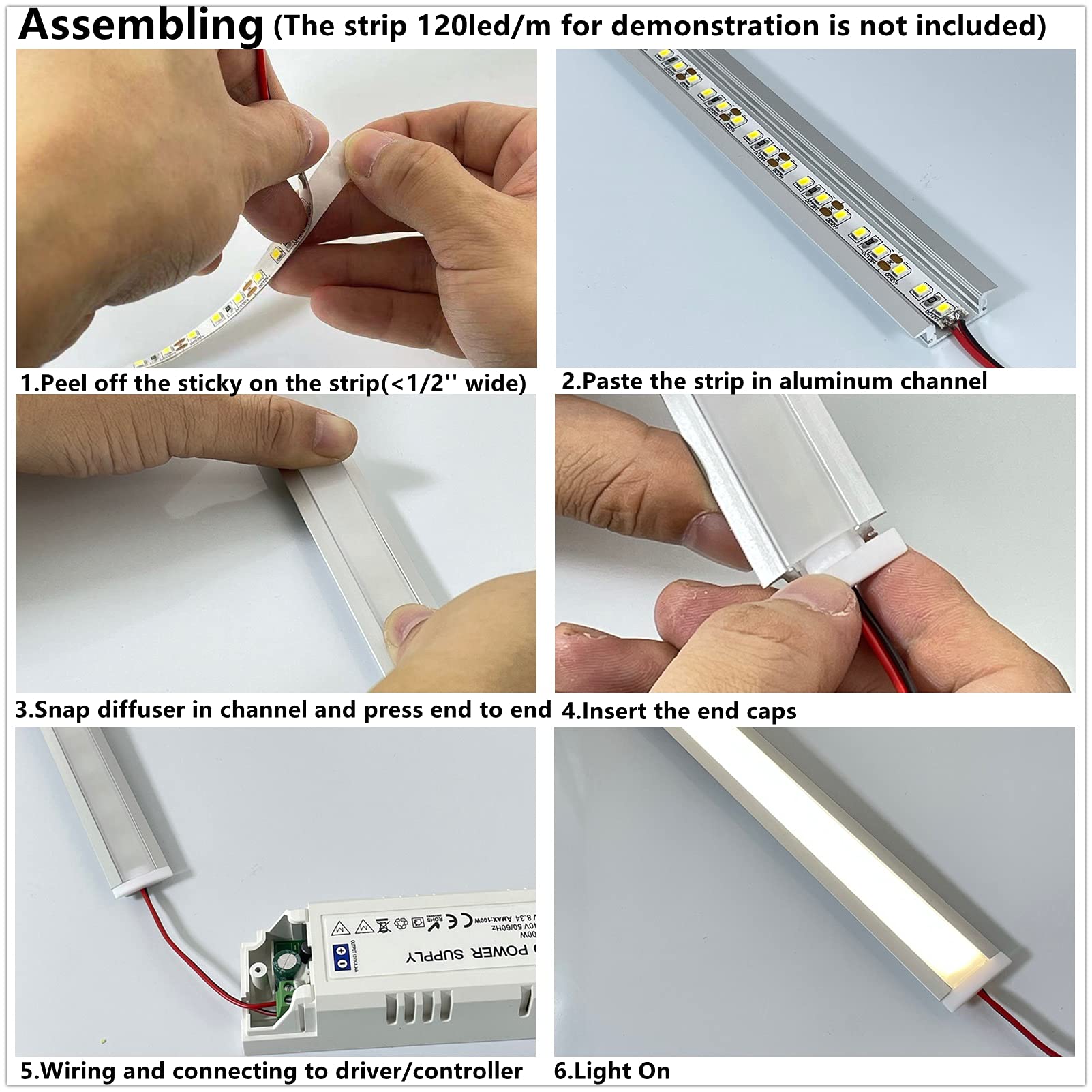 Light Gray THMOOTHER 10-Pack 3.3FT 1M Recessed LED Strip Channel Diffuser System, 25X7MM Collar Aluminum Low Profile for Standing Cabinet Floating Shelf Alcove Routed Slot Tape Light with Milky Cover and Clips