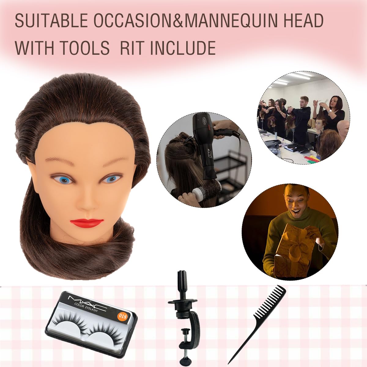 White Smoke Mannequin Head with 80% Human Hair for Hair Styling Practice 26-28 Inch Straight Hair Training Head for Cosmetology Barber Hairdresser Students and Professionals (809-4#80%)