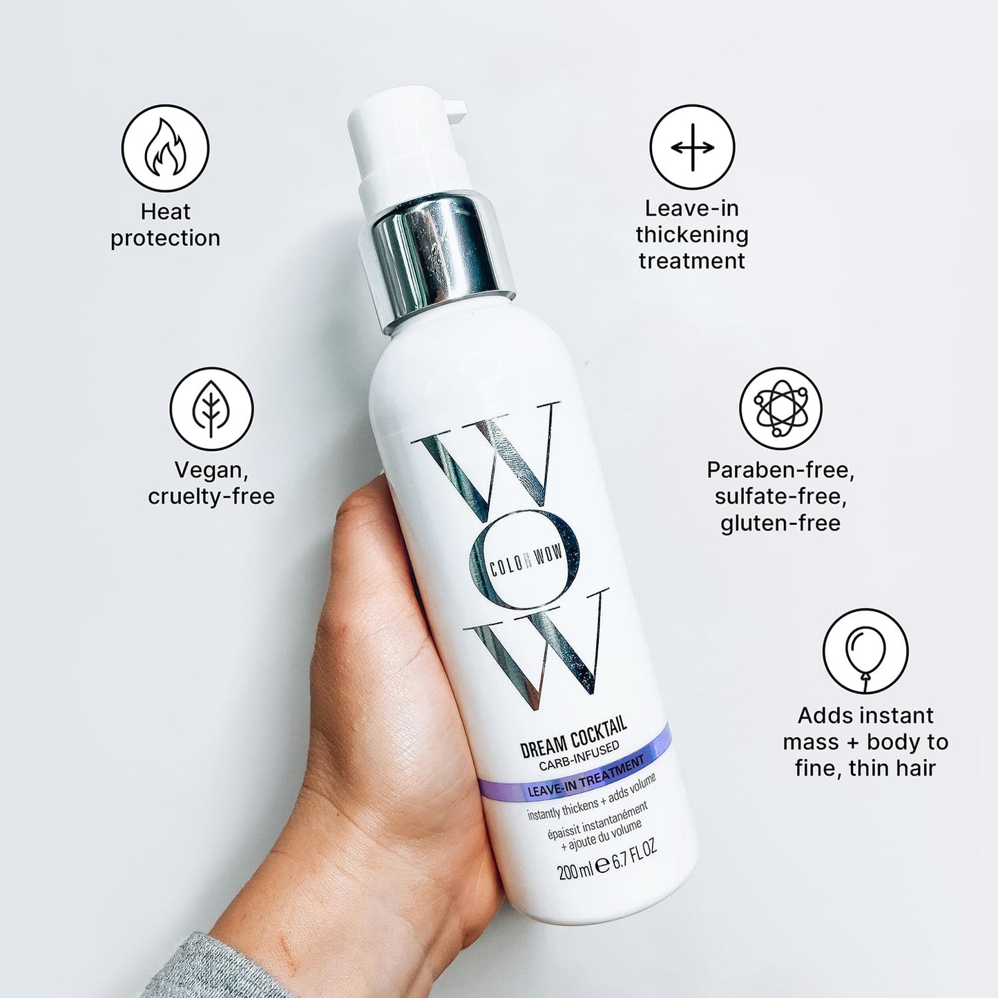 Lavender COLOR WOW Dream Cocktail Carb Infused Leave-in Treatment – Transform Thin Hair to Thick & Full | with Heat Protection