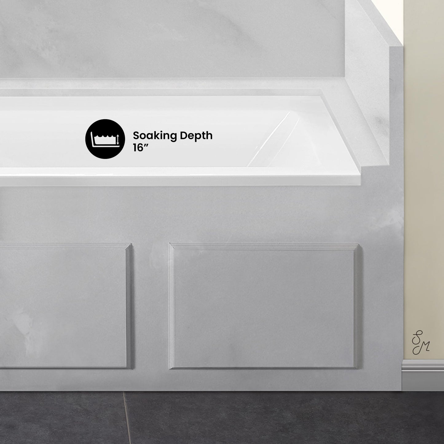 Gray Swiss Madison Voltaire 60 x 32 Left Drain Soaking Alcove Bathtub in Glossy White with Integrated Overflow, Drain Included