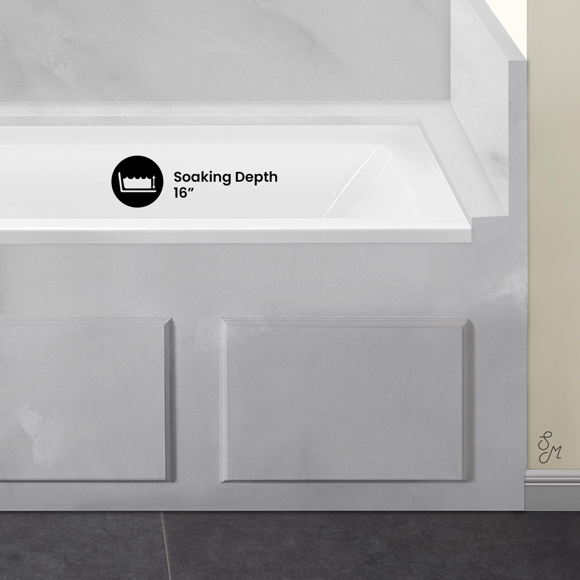 Gray Swiss Madison Voltaire 60 x 32 Left Drain Soaking Alcove Bathtub in Glossy White with Integrated Overflow, Drain Included