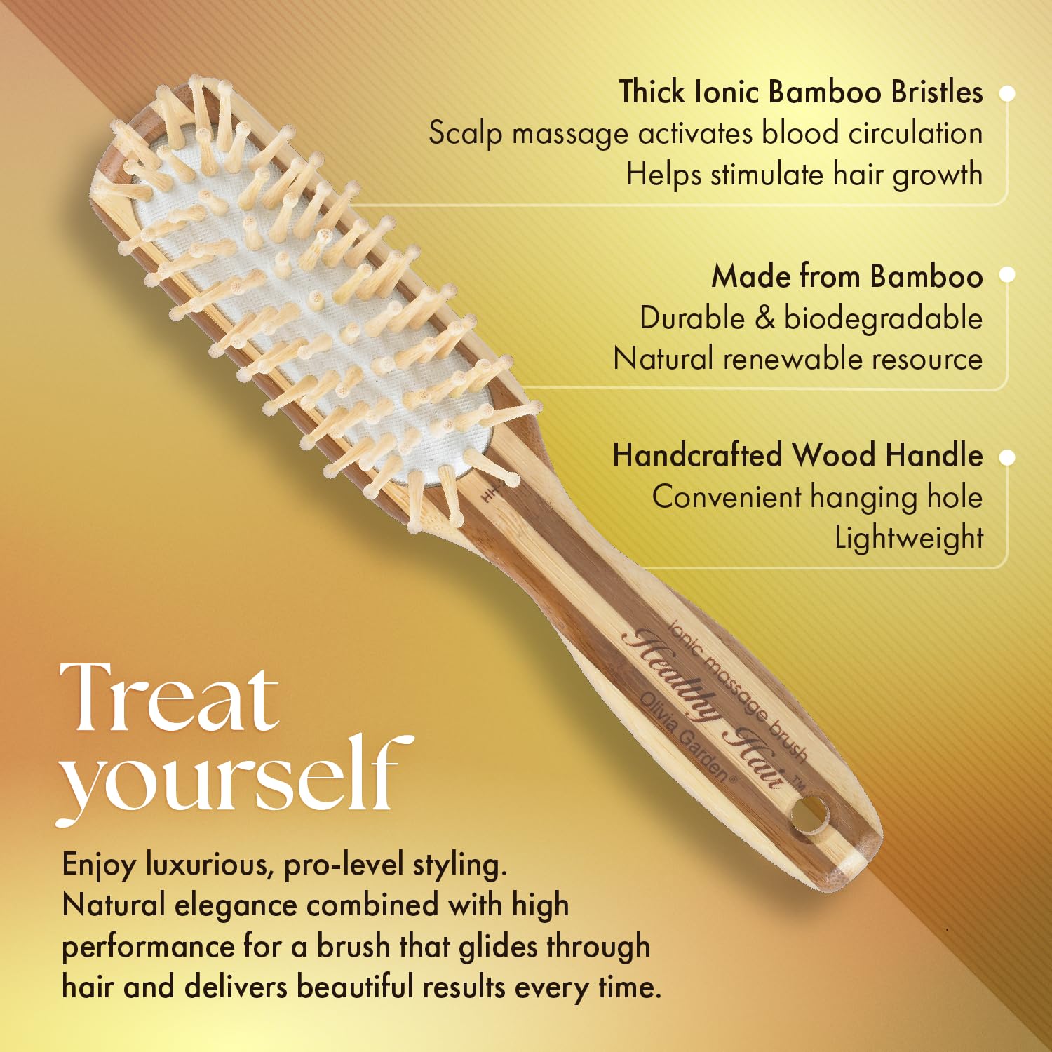 Sandy Brown Olivia Garden Healthy Hair Eco-Friendly Bamboo Ionic Massage Hair Brush HH-2 (Paddle Narrow)