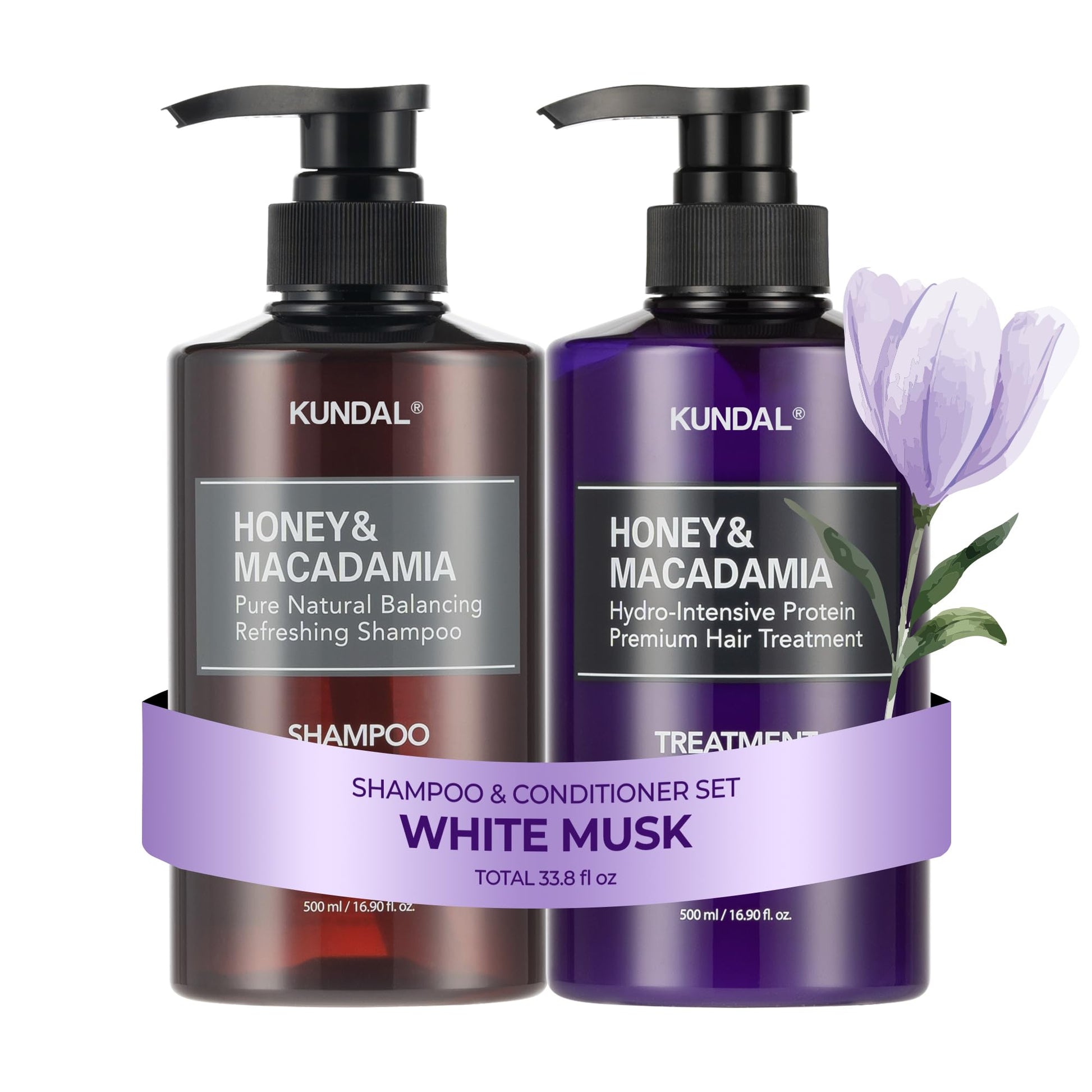 White Smoke KUNDAL Korean Shampoo and Conditioner Set [White Musk] Salon-quality, Long Lasting Scent, Moisturizing, Sulfate-Free, Argan & Macadamia Oil, Korean Hair care,16.9 fl oz each