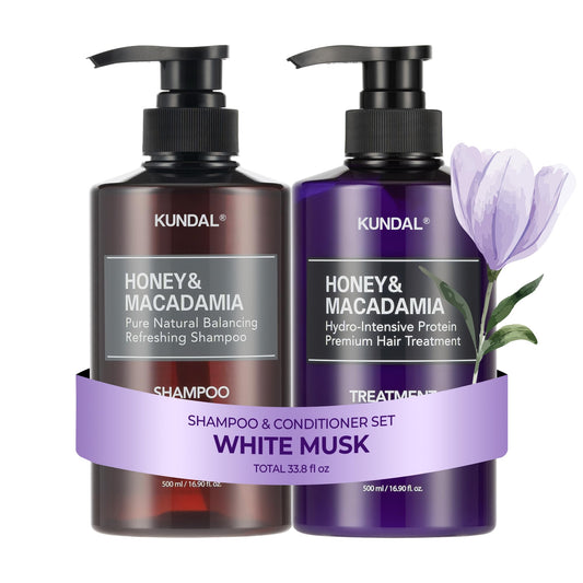 White Smoke KUNDAL Korean Shampoo and Conditioner Set [White Musk] Salon-quality, Long Lasting Scent, Moisturizing, Sulfate-Free, Argan & Macadamia Oil, Korean Hair care,16.9 fl oz each