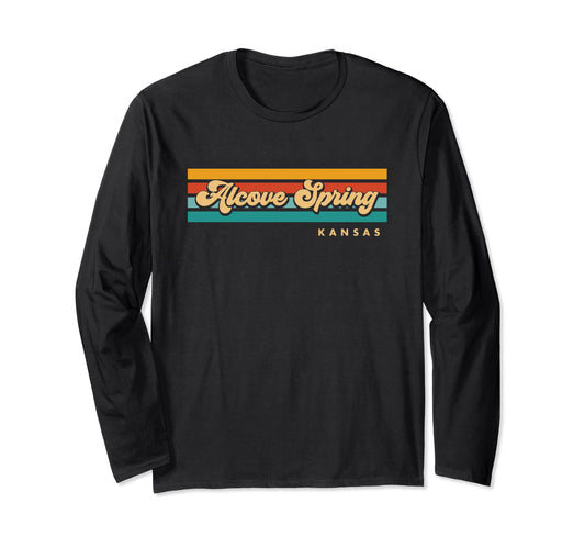 Dark Slate Gray Vintage Sunset Stripes Alcove Spring, Kansas Long Sleeve T-Shirt