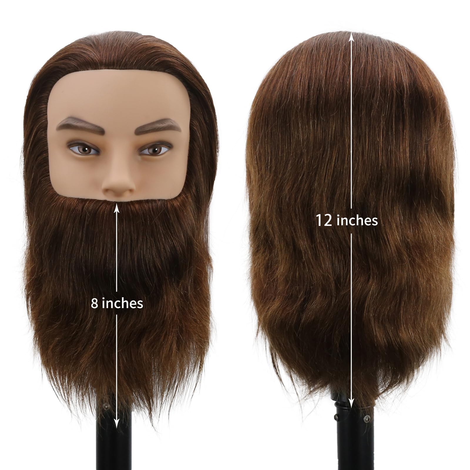 White Smoke Male Mannequin Head,Training Head with 100% Human Hair 12inch Barber Mannequin Head Male Mannequin Head With Beard for Hair Styling, Practicing Cut Styling（Dark Brown）