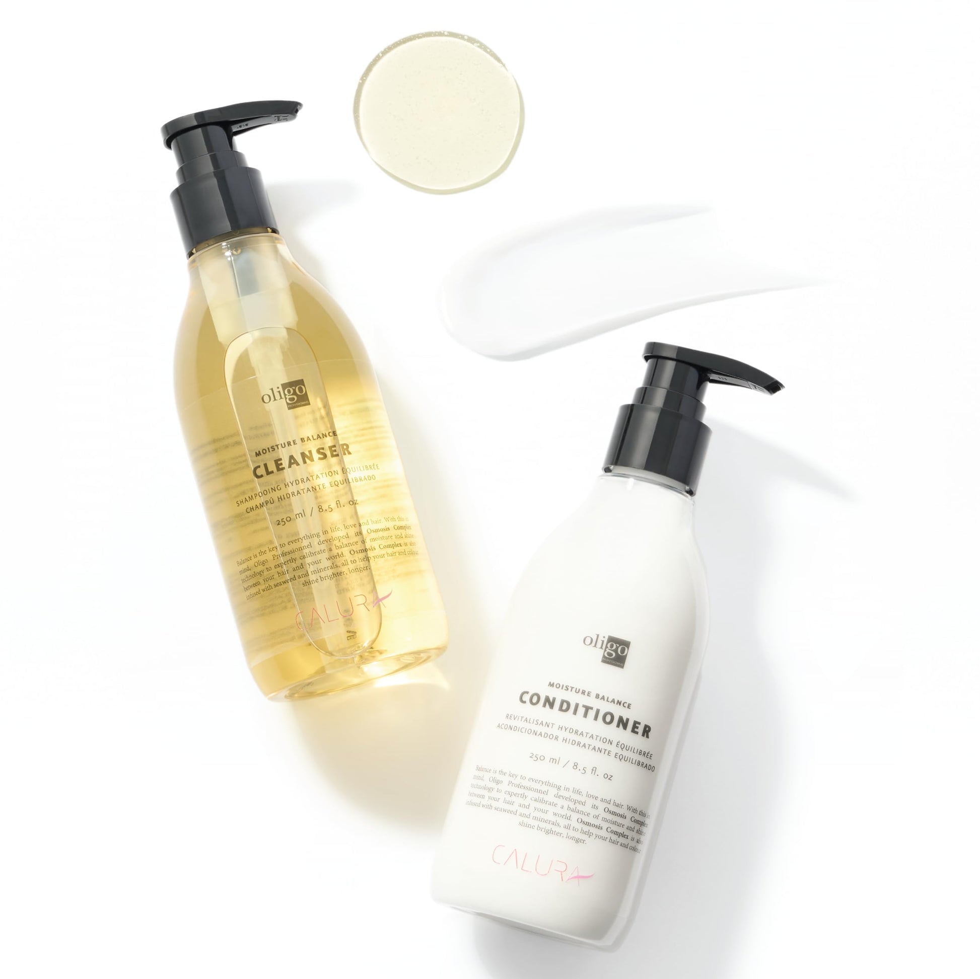 White Smoke Oligo Professionnel - Calura Moisture Balance Cleanser & Conditioner - Sulfate free - Vegan - Paraben free - Color safe - Shine - Hydrating formula for dry hair - 8.5oz DUO BUNDLE