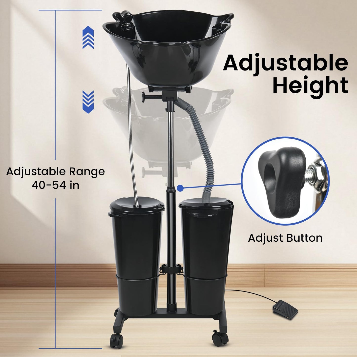 Antique White Togarhow Portable Shampoo Bowl Height Adjustable Hair Washing Station with Electric Pump Dual-Bucket Portable Shampoo Sink with Sprayer for Home Salon Barber Use (Black)