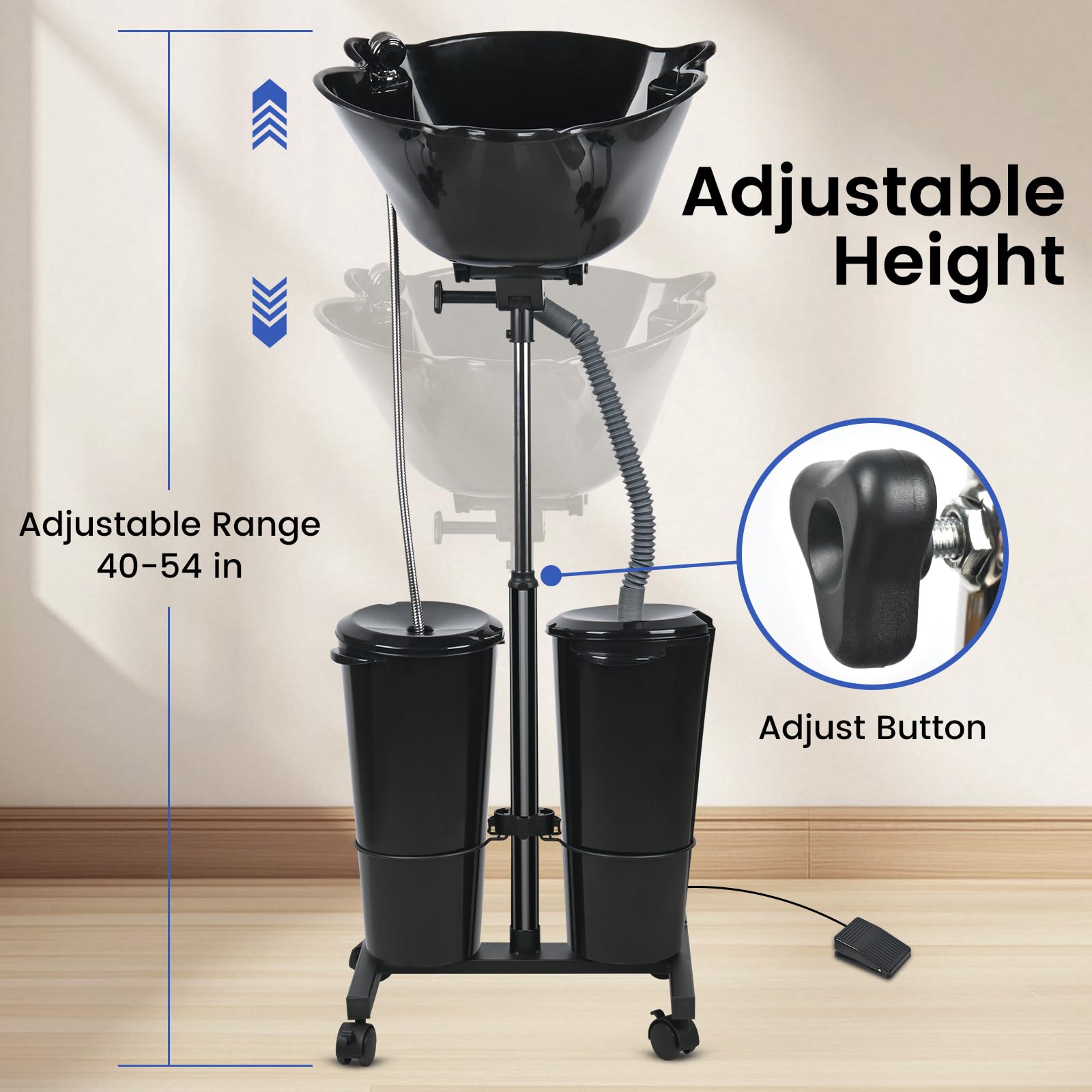 Antique White Togarhow Portable Shampoo Bowl Height Adjustable Hair Washing Station with Electric Pump Dual-Bucket Portable Shampoo Sink with Sprayer for Home Salon Barber Use (Black)