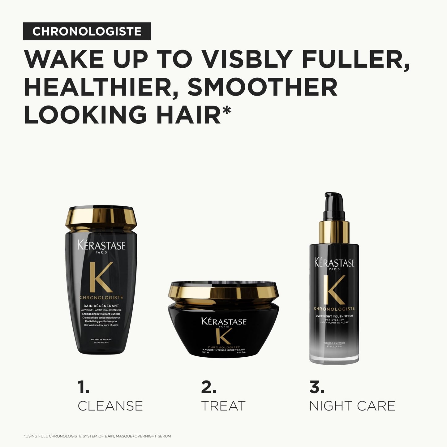 White Smoke KÉRASTASE Chronologiste Overnight Youth Serum, Anti-Aging Night Serum, Infused with Hyaluronic Acid & Abyssine, Hydrates, Plumps & Restores Shine, 90ml