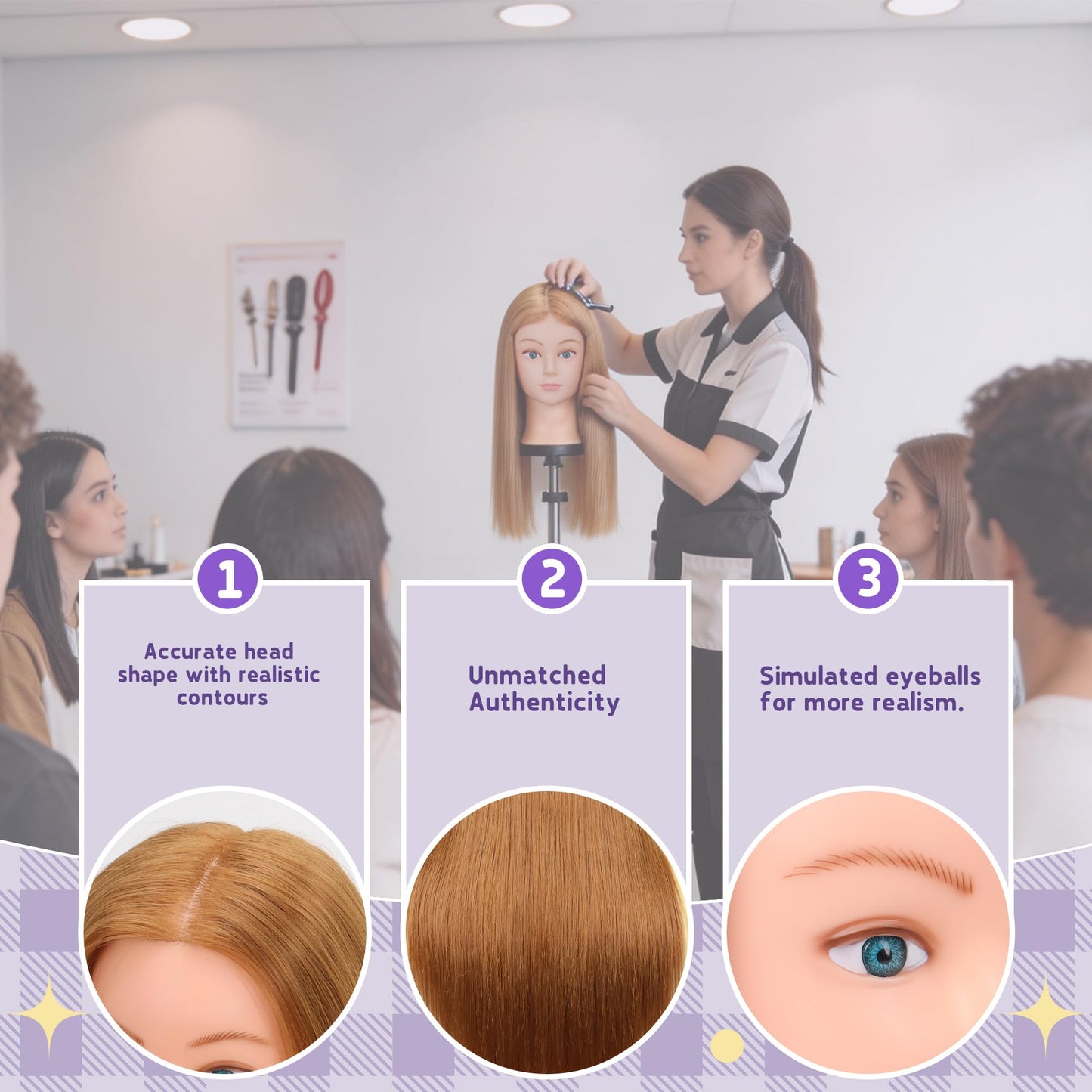 Light Gray Mannequin Head with 80% Real Hair for Cosmetology, 26-28" Light Brown Hairdresser Training Head with Clamp Holder and Tool (Blonde)
