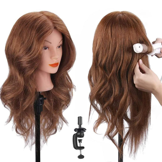 White Smoke Mannequin Head with 100% Human Hair, SZCY LLC 18" Dark Brown Real Hair Cosmetology Mannequin Head Hair Styling Hairdressing Practice Training Doll Heads with Clamp Holder