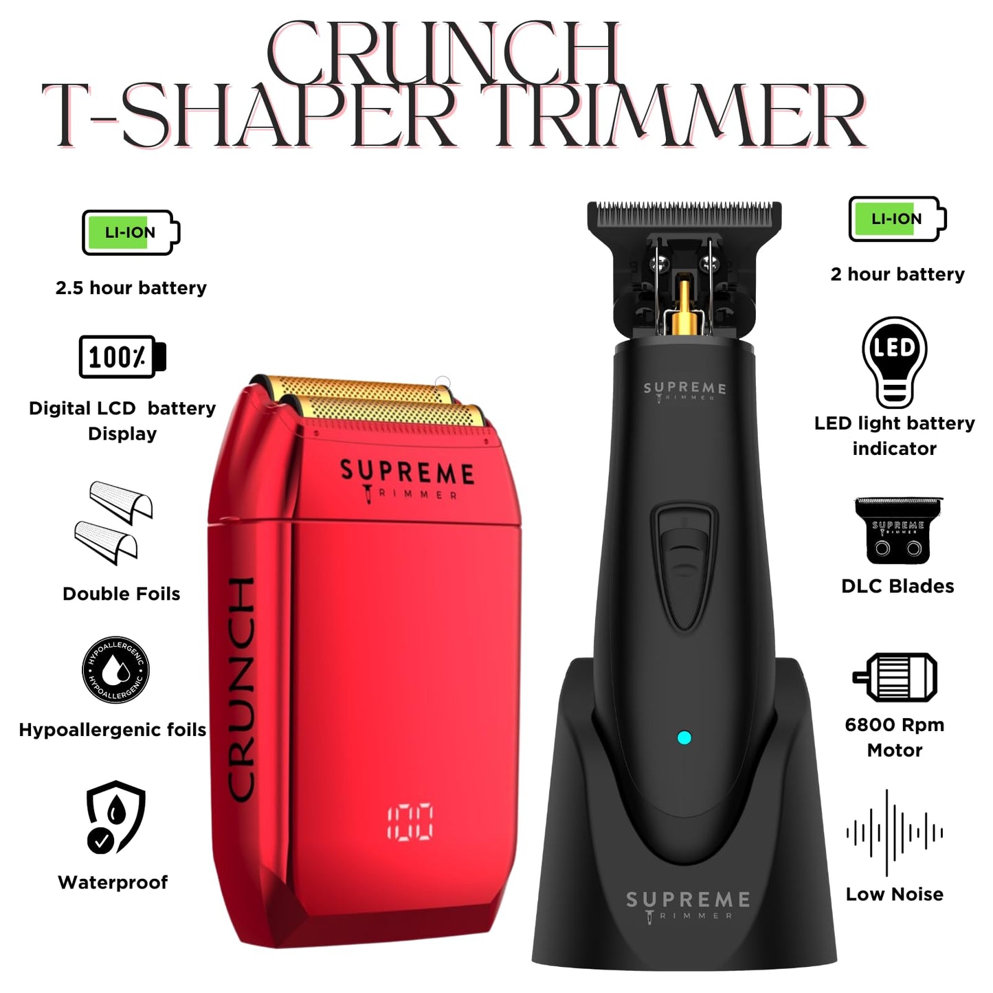 White Smoke Supreme Trimmer 2-in-1 T-Shaper Trimmer & Crunch Foil Shaver | STF602 Electric Razor & ST5210 Beard Trimmer Barber Haircut Kit | Gold