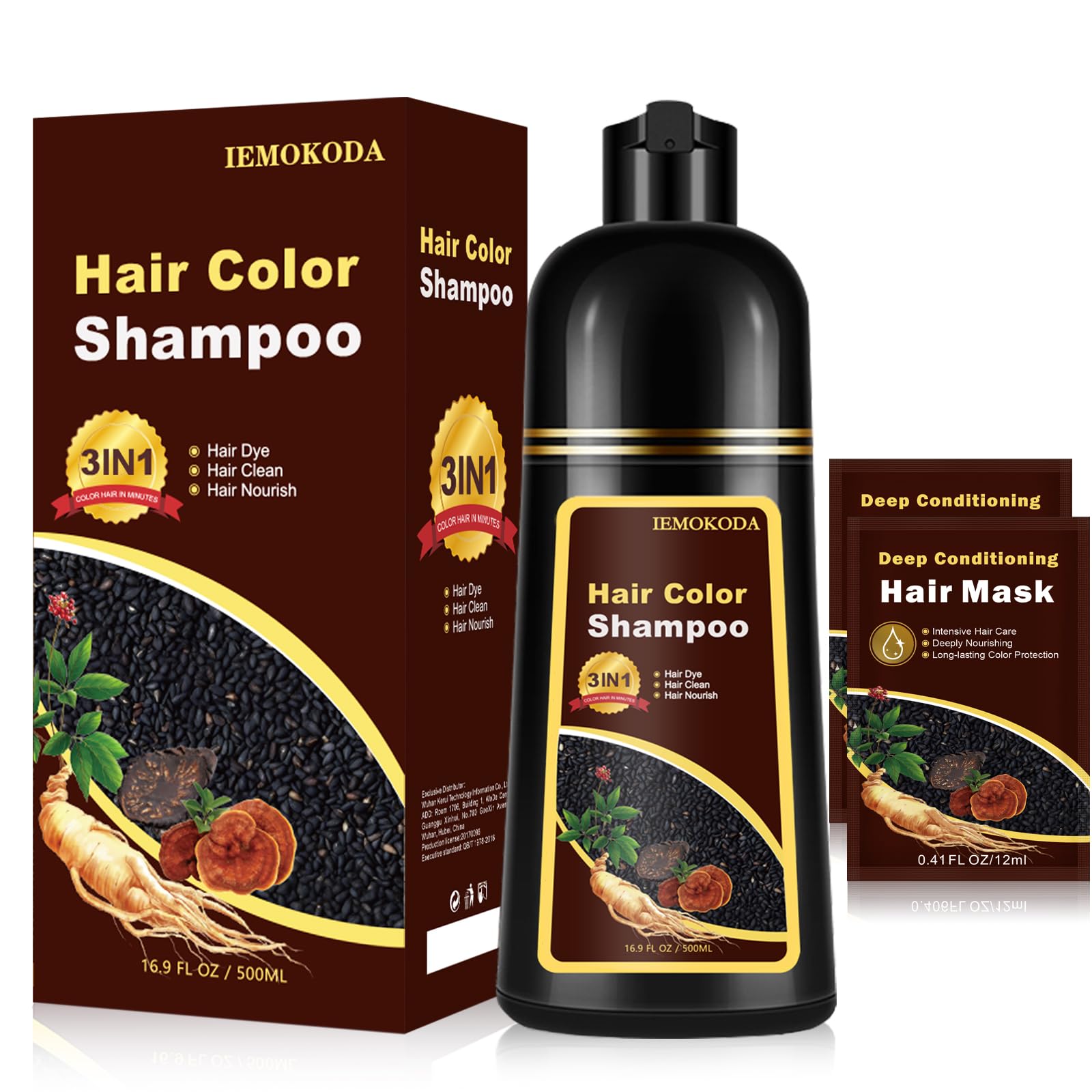 White Smoke Fedulili Instant Light Brown Hair Dye Shampoo for Gray Hair 3 in 1, Natural Hair Color Shampoo for Women Men Brown Colors in 10-15 mins, 100% Coverage Long Lasting Hair Dye 16.9 Fl Oz (Light brown)