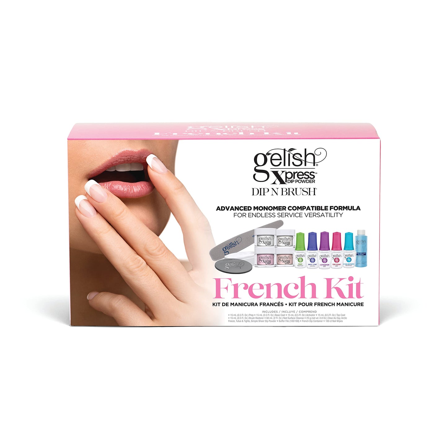 White Smoke Gelish Xpress Dip N Brush French Kit - Powder Colors, Built-In Activator, 21+ Days Chip Proof Wear, Nail Dip Powder, Nail Kit, Dipping