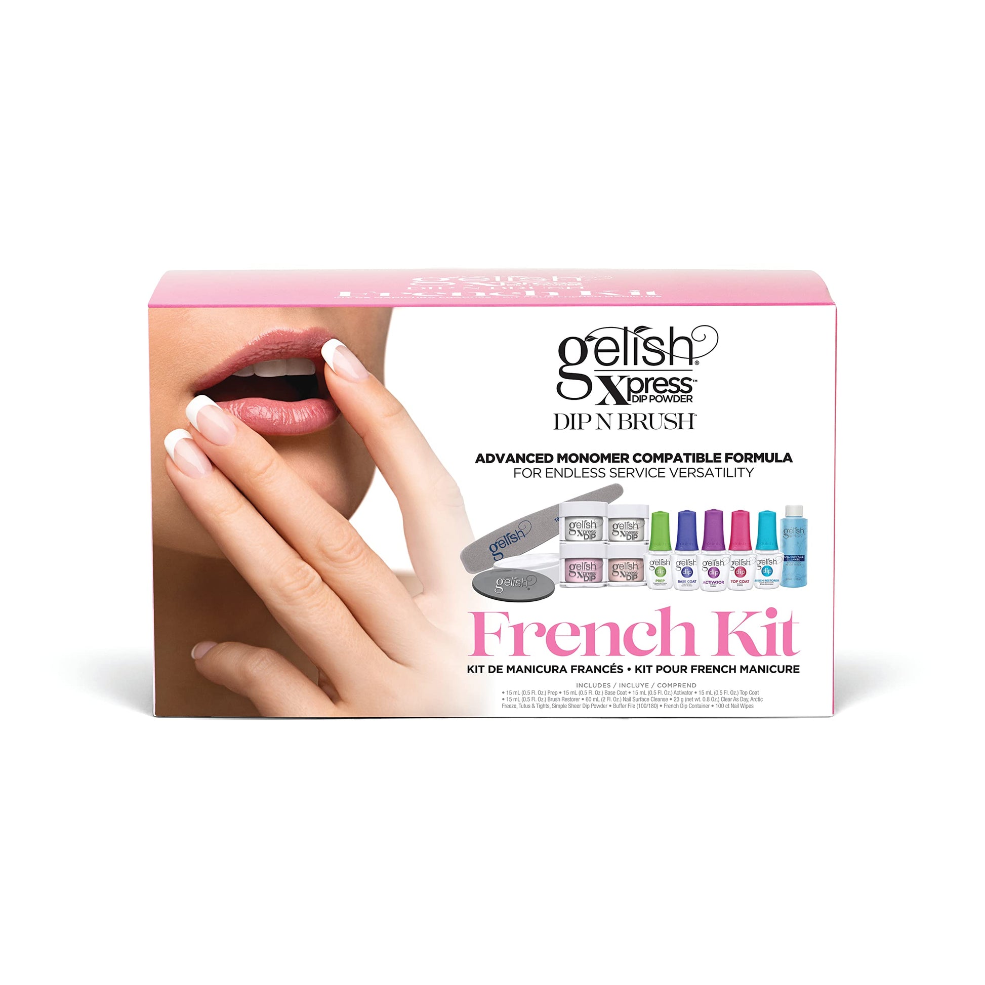 White Smoke Gelish Xpress Dip N Brush French Kit - Powder Colors, Built-In Activator, 21+ Days Chip Proof Wear, Nail Dip Powder, Nail Kit, Dipping
