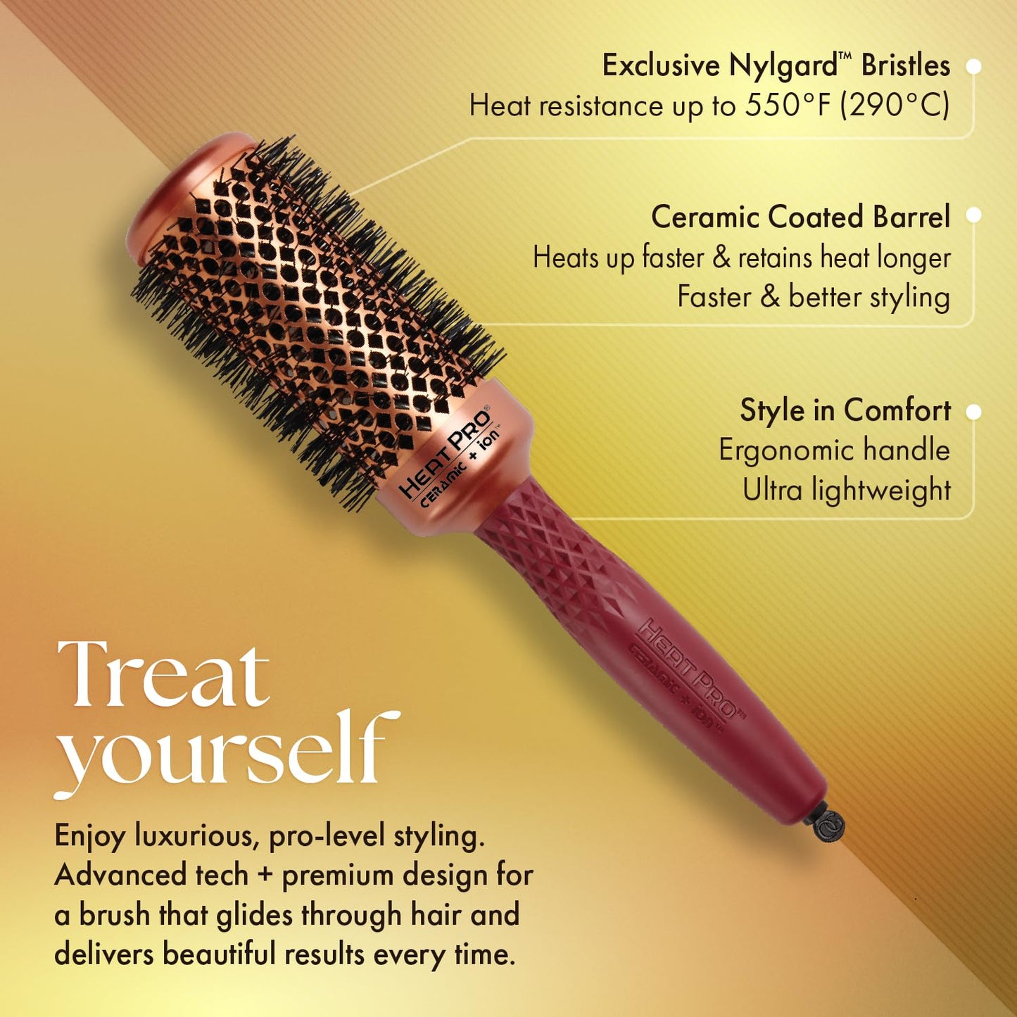Sandy Brown Olivia Garden HeatPro Round Thermal Brush - Not Electrical - Professional Blowout Brush for Normal to Thick Hair - Heat Resistant Up to 550°F