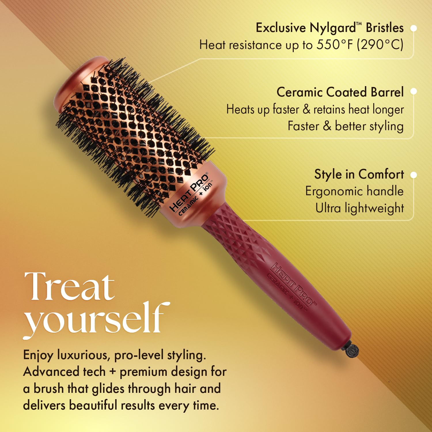 Sandy Brown Olivia Garden HeatPro Round Thermal Brush - Not Electrical - Professional Blowout Brush for Normal to Thick Hair - Heat Resistant Up to 550°F