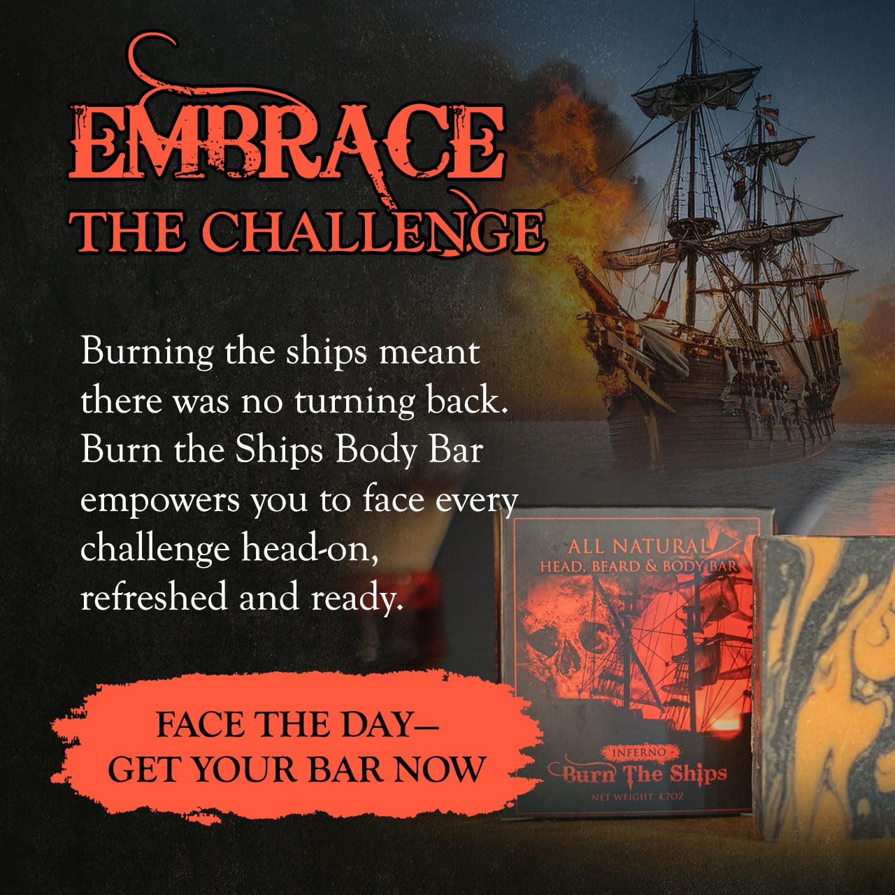 Black Burn The Ships Men's Soap Bar – 4.7oz Natural with Essential Oils for Body, Face, Beard, Mustache & Scalp | Exfoliating Shower Bar | Grooming Soap for Men | Artisan Sope