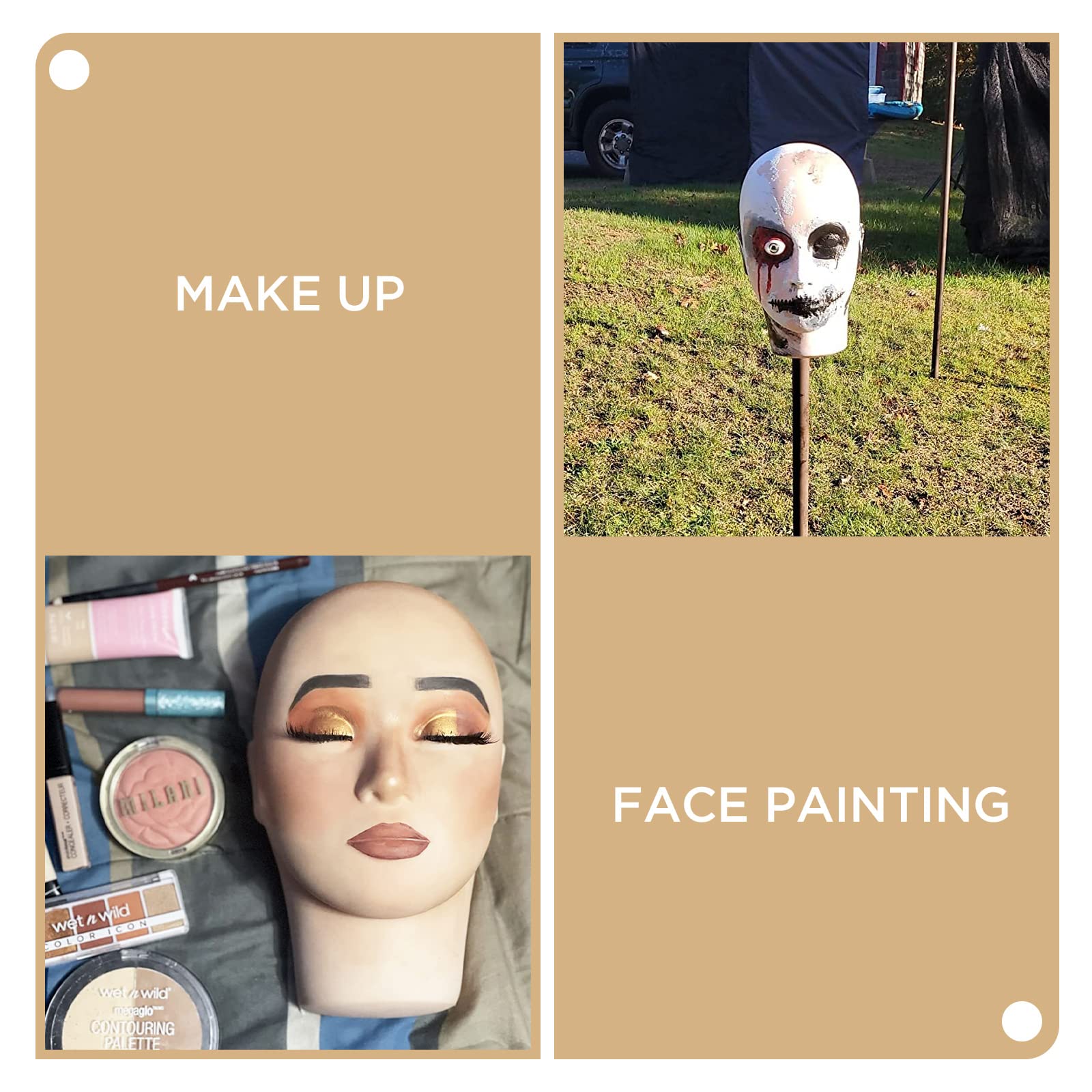Tan LASHVIEW Lash Mannequin Head, Practice Training Head for Make Up and Lash Extention,Cosmetology Face Head,Soft-Touch Rubber,Easy to Clean by Skincare Essential Oil.