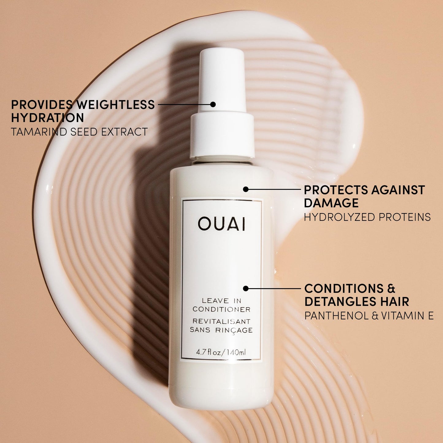 Tan OUAI Leave In Conditioner & Heat Protectant for Hair - Prep Hair for Styling or Use as Detangling Spray to Fight Frizz & Flyaways - No Parabens, Sulfates or Phthalates (1.5 oz)